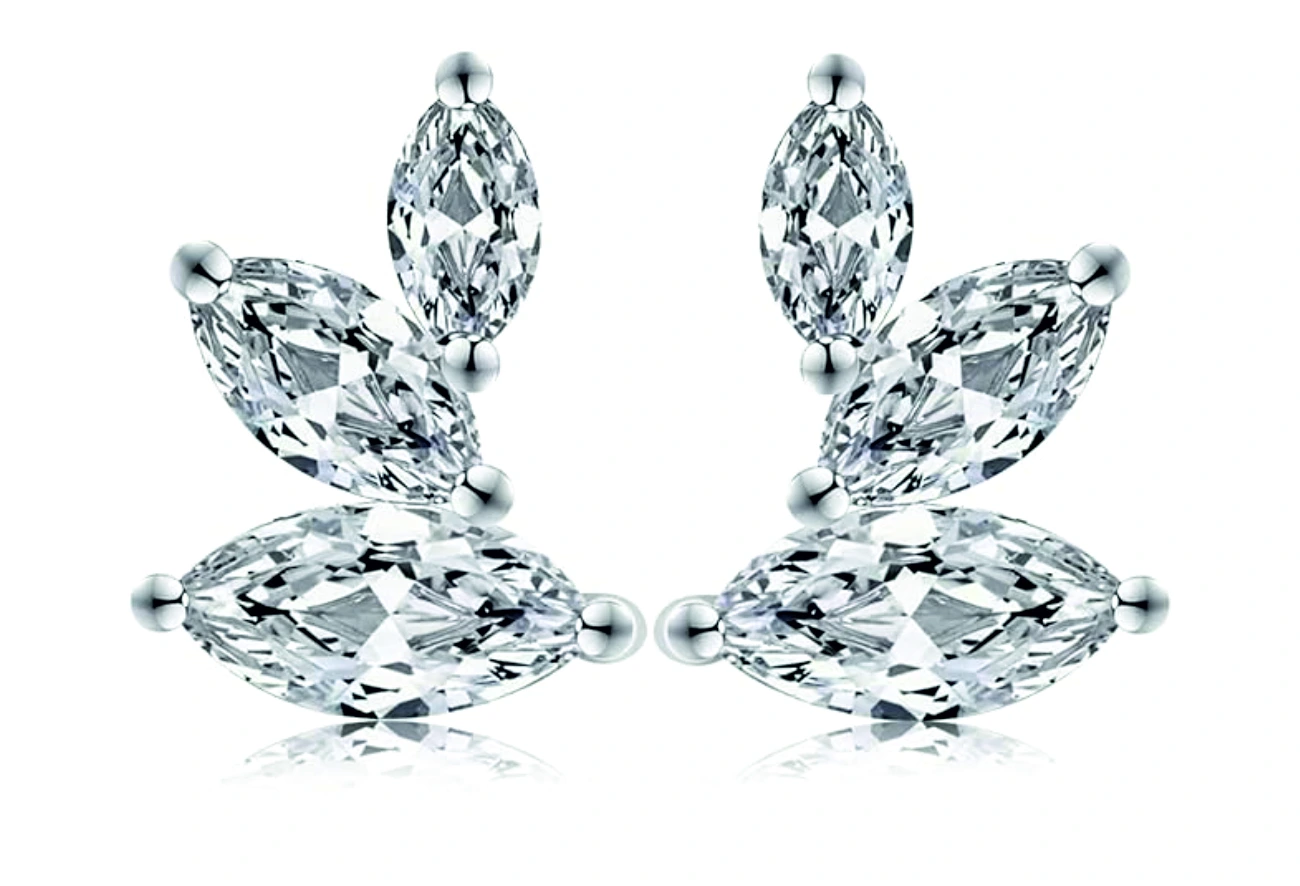 White Gold Plated 925 Silver Marquise Lab Diamond Stud Earrings